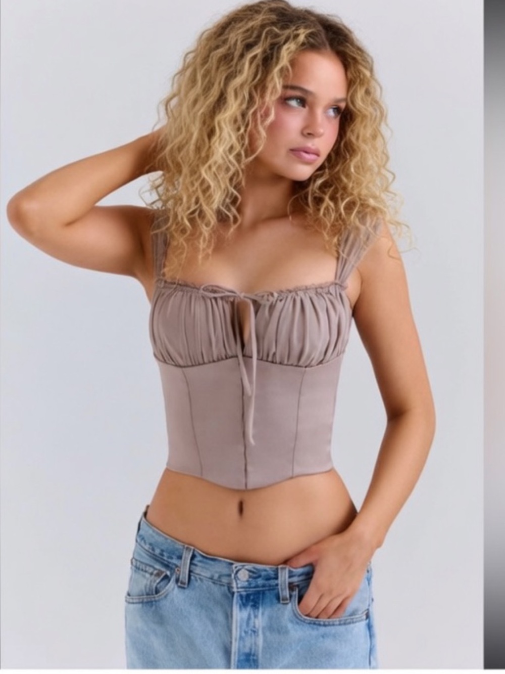 HOUSE OF CB 'Anja' Mocha Georgette Cap Sleeve Corset Top Size S-US 4-6 $165